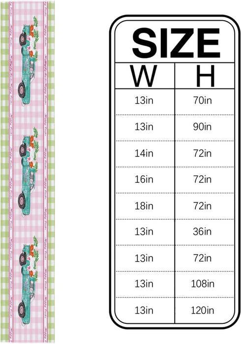 Easter Table Runner Farm Truck Bunny Butt Tail Carrot Table Runner Dresser Scarves,Linen Burlap Table Runners Cloth for April Holiday Dinner Party, Kitchen Dining Farmhouse Buffalo Lattice 13x90inch