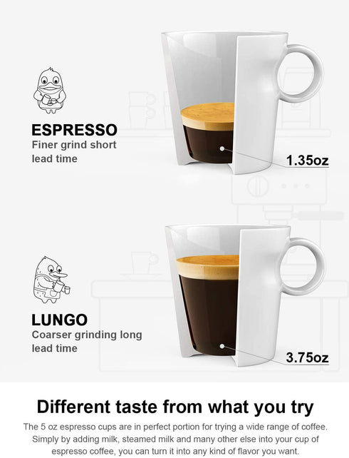 LE TAUCI 5 Ounce Espresso Cups, Designed for Nespresso Lungo, Cappuccino, Tea, Ceramic Stackable Coffee Cup Perfect for Espresso Machine and Coffee Maker, Set of 4, White