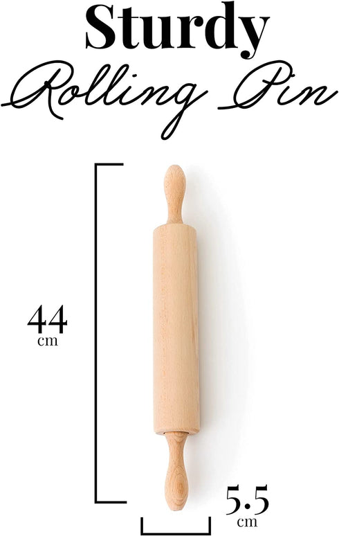 Tuuli Kitchen Classic Wood Rolling Pin with Rotating Center, Beechwood Roller for Pastry, Bread and Pasta Dough, Alternative to Plastic Rolling Pin, 44 x 5.5 cm