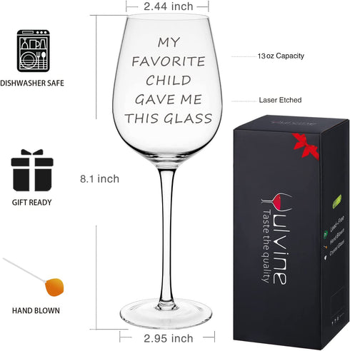 Birthday Gifts for Mom Dad Gifts from Daughter Son Funny Mothers Fathers Day Bday Gift Presents Ideas for Moms Dads Step Father from Kids My Favorite Child Gave Me This Wine Glass 13oz