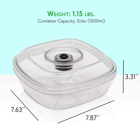 NutriChef Air Vacuum Seal Food Container - 1 Liter Capacity Kitchen Reusable Airtight Food Saver Sealer Storage Box Canister Meal Prep, Lunch, Bread, Cereal, Keeps Food Fresh Tasty - PKVSCN1L