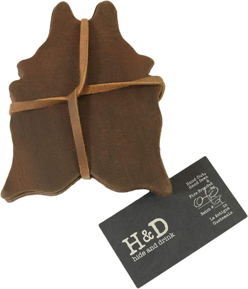 Hide & Drink, Durable Thick Leather Cowhide Shaped Rug Coffee & Drinks Coasters (6-Pack) Handmade :: Bourbon Brown