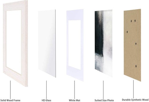 Hongkee 5x7 Picture Frame,Made of Solid Wood and High Definition Glass,Set of 4 Washed White(HK012015-SD5X7-WW(4PK))