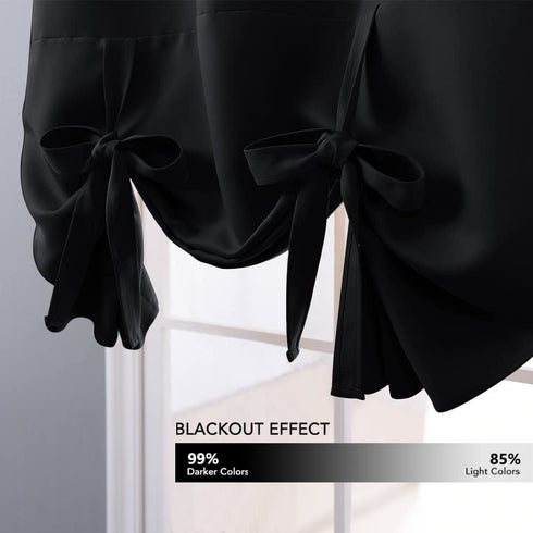NICETOWN Blackout Curtain for Bathroom Windows - Adjustable Tie Up Shade Balloon Valance Blind (Rod Pocket Panel, 46 inches W x 63 inches L)