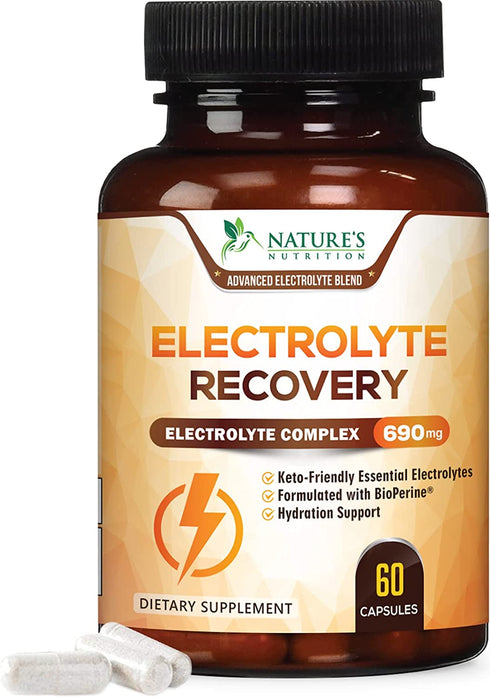 Electrolyte Hydration Tablets - Keto Friendly Zero Calorie Electrolytes Supplement for Rapid Rehydration & Recovery, Gluten-Free with Potassium and Magnesium for Sports and Exercise - 60 Capsules