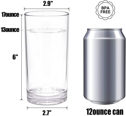 Golemas Plastic Drinking Glasses Set of 6, Reusable Acrylic Highball Tall Water Tumblers Glassware Sets, Dishwasher Safe Suitable for Bar, Home, Kitchen, Party, Outside(17 Ounce, Set of 6)