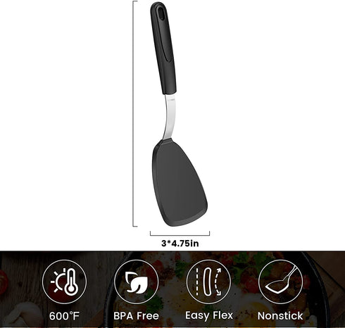 Silicone Spatula Turner for Nonstick Cookware - GEEKHOM 600°F Heat Resistant Flexible Kitchen Spatula, Small Cooking Utensils Non Scratch Spatulas, Accessory for Burger, Egg, Baking