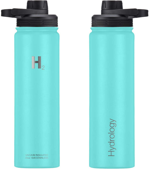 H2 Hydrology Adventure Water Bottle with 3 LIDS | Double Wall Vacuum Insulated Stainless Steel Wide Mouth | Sports Hot & Cold Leak Proof Sweat Free Thermos