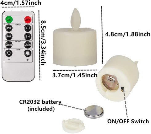 Led Electric Flameless Flickering Battery Operated Tea Lights Candles with RF Remote and Timer for Outdoor/Table/Party Decoration