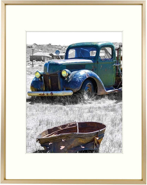Golden State Art, 11x14 Gold Picture Frame Displays Photo 8x10 with Ivory Mat or 11x14 Without Mat for Wall Mounting Aluminum Frames with Real Glass (Pack of 1)