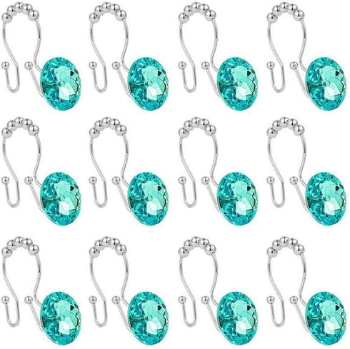 Rhinestone Decorative Shower Curtain Hooks Diamond Shape Shower Rings/Round Acrylic Decorative Stainless Steel Rust Resistant Double Hooks Glide Hangs Bling Rolling Bathroom Bath - Green