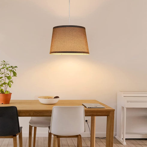 EDISHINE Plug in Pendant Light, Hanging Light with 15Ft Clear Cord, On/Off Switch, Grey Fabric Shade, Pendant Light Fixture for Bedroom, Kitchen, Living Room, Dining Table