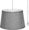 EDISHINE Plug in Pendant Light, Hanging Light with 15Ft Clear Cord, On/Off Switch, Grey Fabric Shade, Pendant Light Fixture for Bedroom, Kitchen, Living Room, Dining Table