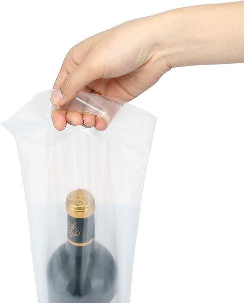 Wine Bottle Doggy Bag 100 Pack: Carryout Adhesive Seal Tamper Proof Travel Bags for Restaurants, Bars, and Dinner Parties (Clear)