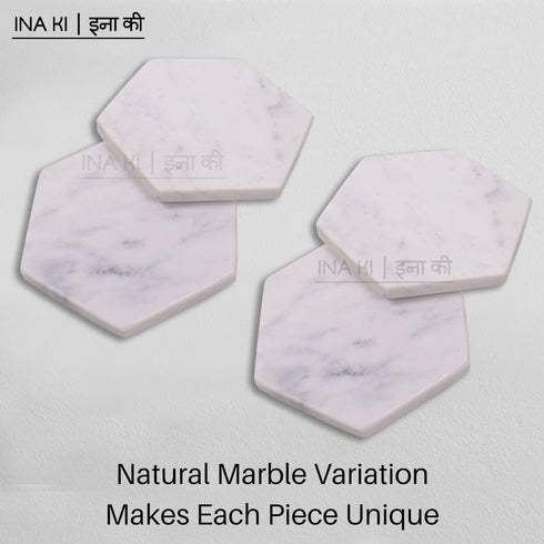 INA KI Natural Marble and Stone Coaster With Anti-Skid Cork Bottom (For home, Kitchen, Bath & Spa)