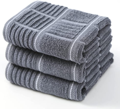 Anyi Kitchen Dish Towels Heavy Duty Absorbent Dish Cloths with Hanging Loop 100% Cotton Tea Bar Towels (16x26, Set of 3, Grey)