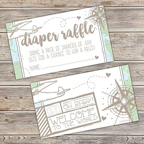 50 Adventure Awaits Diaper Raffle Tickets for Baby Shower - Invitation Inserts