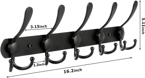WHITGO Wall Mounted Coat Hook, 2 Packs 15 Hooks Stainless Steel Coat Hook Rail for Coat Hat Towel Purse Robes Bathroom Closet Room