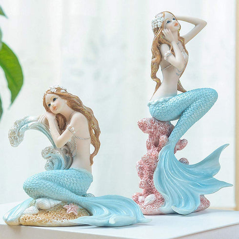 Mermaid Bathroom Decor,Mermaid Gifts for Girls 4.72" Tall Room Shelf Resin Mediterranean Princess Statue Ornament Figurines Sculpture Angel Home Crafts Collectible Ocean Sea Goddess