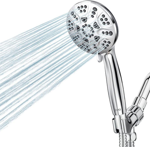 JDO High Pressure Handheld Shower Head, 6 Spray Settings Shower Head with Handheld, 4.3" High Flow Hand Held Shower head Set with Stainless Steel Hose and Adjustable Bracket (Chrome)