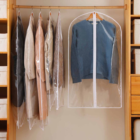 Perber Garment Bags for Hanging Clothes, 6 PCs Clear Garment Bag, Plastic Dustproof Suit Bag, Coat Protector Zippered Garment Covers for Closet Storage and Travel - 24'' x 48''/6 Pack