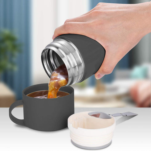 Baokai Vacuum Insulated Food Jar 20 oz, Kids Soup Thermos for Hot Food Stainless Steel Lunch Container Leak Proof Thermal Flask with Folding Spoon for School Office Picnic Travel Outdoors-Black