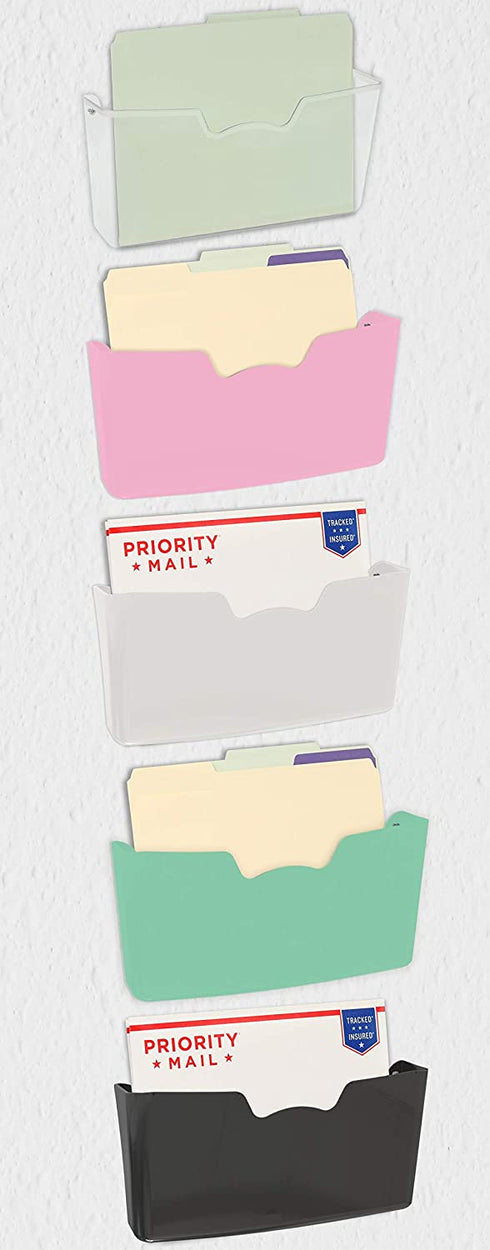 5 Pack - Simple Houseware Single Pocket Wall Mount File Holder, Assorted Color