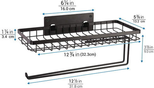 LKKL Paper Towel Holder Spice Rack and Multi-Purpose Shelf, Wall Mount Storage Organizer for Kitchen Pantry Laundry Garage Bathroom, Double Roll Toilet Tissue Holder, Paper Towel Rack- Matte Black