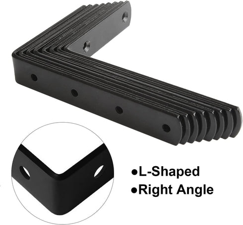 8 Pcs Black L Corner Bracket Stainless Steel Heavy Duty L Shaped Joint Right Angle Shelf Bracket Support Wall Hanging by STARVAST (Come with Screws)