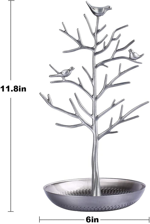 AUTODECO Retro Jewelry Tree Organizer for Necklaces and Earrings Ring Tree Holder Display Jewelry Tower Tree Great Gift for Women Girl Antique Silver