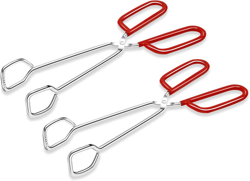 Stainless Steel Kitchen Tongs Hiash Heavy Duty Cooking Tongs Good Grips 10-Inch Scissors Tongs with Comfortable Red Handle for Cooking Barbecue, Set of 2
