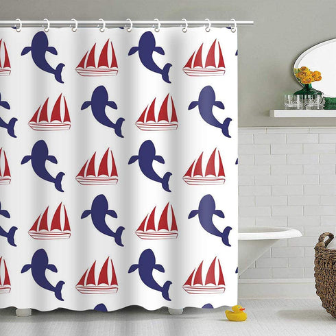 Gdmoon Sea Animals Whale Shower Curtain Navy Whale Nautical Ocean Theme Cartoon Home Decor Polyester Fabric Waterproof Durable Bathroom Curtain with 12 Hooks 72x72In YLWHGD1086