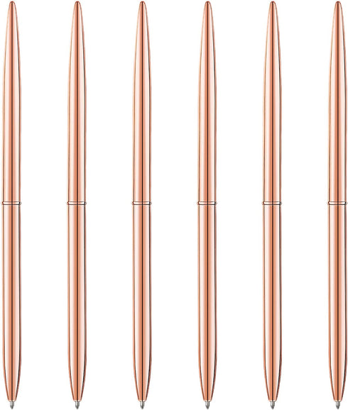Unibene 6 Pack Ballpoint Pens-Rose Gold, Slim Mentallic Retractable Lightweight Pens Set Nice Gift for Business Office Students Teachers Christmas, Medium Point(1mm)-Black ink