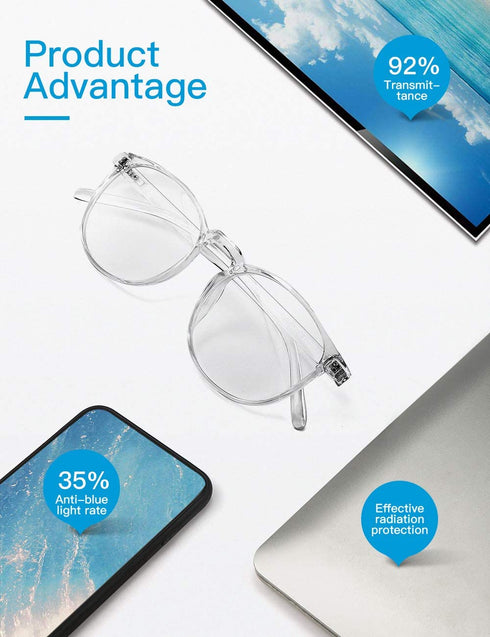 CNLO Blue light blocking Glasses,Computer Glasses,Radiation protection Gaming Glasses,For UV Protection, Anti Eyestrain,Lightweight Frame Eyewear,Men/Women (Crystal)