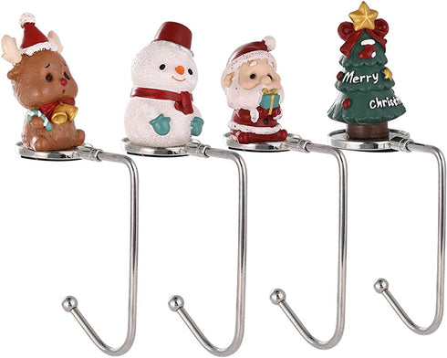 4 Pieces Animals Christmas Stocking Holders Set Mantel Hooks Hanger Xmas Safety Hang Grip Stockings Clip New Year Party Decor (4, Multi Hook)