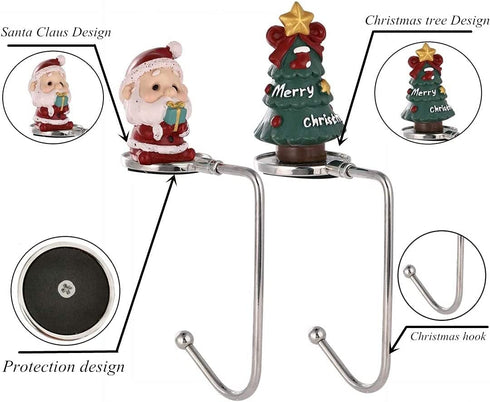 4 Pieces Animals Christmas Stocking Holders Set Mantel Hooks Hanger Xmas Safety Hang Grip Stockings Clip New Year Party Decor (4, Multi Hook)