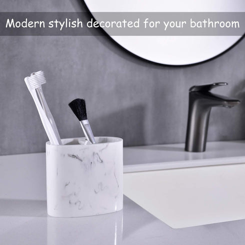 Bathroom Toothbrush Holder with Marble Pattern in Ink WhitePencil Holder Multifunctional Use,Pen Holder Make of Resin.for Bathroom Countertop and Desk.