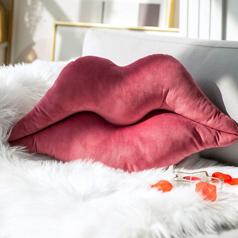 Ashler 3D Lips Throw Pillows Smooth Soft Velvet Insert Included Cushion for Couch Bed Living Room, Pink, 20 X 11 inches