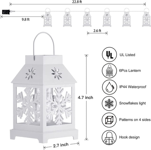 Christmas Decorations Lantern String Lights - 22.8 Feet Christmas Lights with 6 LED White Snowflake Projector, Lantern Projection Lights Waterproof for Indoor Outdoor Patio Window Holiday Show, White