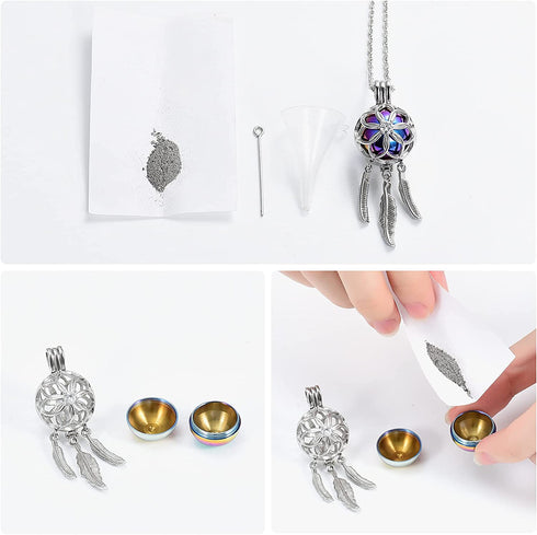 shajwo Cremation Jewelry Dream Catcher Urn Necklaces for Ashes Flower Feather Keepsake Memorial Hollow Pendant for Women Men