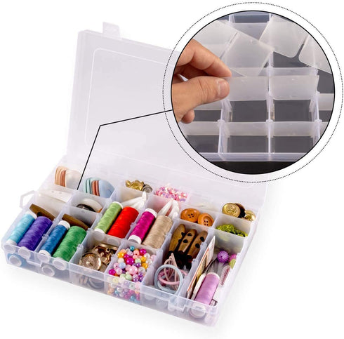 Plastic Organizer Container Box 36 Compartments Jewelry Storage Box with Adjustable Dividers (3 Pack)