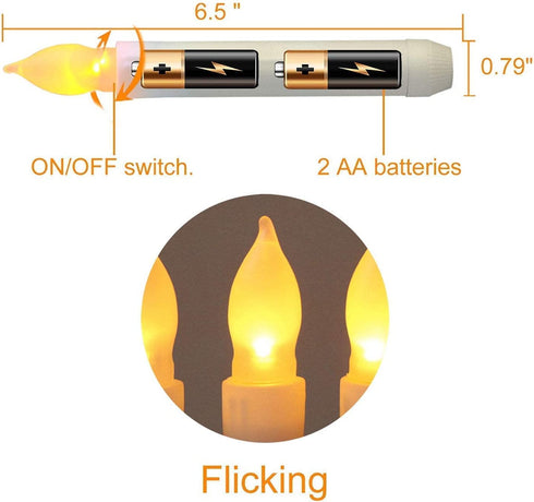 Raycare 12 PCS Battery Operated LED Taper Candles and 24 PCS Batteries (Last up to 800 Hours), Flameless Taper Candles with Flickering Warm White Light