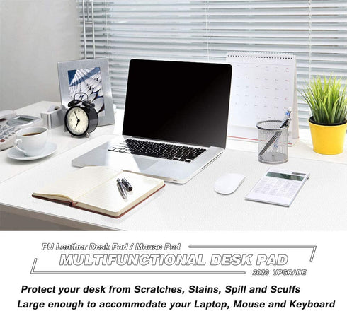 Desk Pad Protector Office Desk Mat, BUBM Waterproof PU Leather Desk Writing Mat Laptop Large Mouse Pad Desk Blotters Desk Decor for Office Home, 35.4" x 17" White