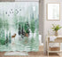 Nature Forest Landscape Safari Moose Shower Curtain Set, Polyester Fabric Rustic Watercolor Pine Tree Bird Forest with Wildlife Deer in Mountain Bathroom Curtains,Bath Curtain Sets with Hooks, 70X70in