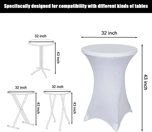 SUNTQ Cocktail Table Covers 32x43, Spandex Stretch Square Corners White Tablecloths, Fitted High Top Round Table Cloth for Weddings,Birthday,Vendors,Outdoor Party,DJ,Banquet,Tradeshows