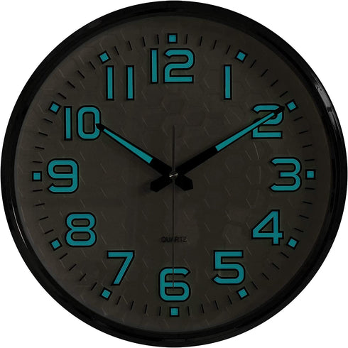 Plumeet Night Light Wall Clocks - 13 Inches Clock with Silent Non-Ticking Glowing Function - Great for Home Kitchen Bedroom - Large Number Battery Operated (Blue Light)