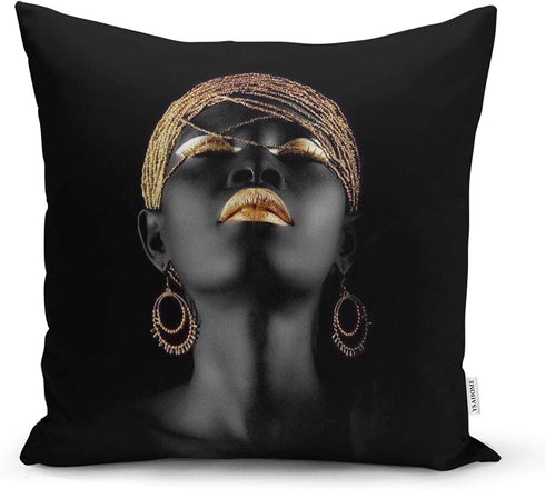 Ysahome Modern Art Theme Throw Pillow Cover - Photograph Pattern Square Cushion Cover - Woman Throw Pillow Case - African American Girl Decorative Accent Pillow, 18x18 Inches, Black (Set of 4)
