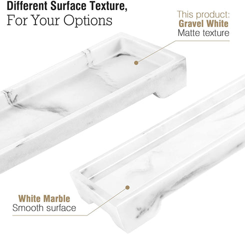 Luxspire Vanity Tray, Bathroom Toilet Tank Storage Tray, Resin Kitchen Sink Trays, Vanity Countertop Organizer for Candles Soap Towel Perfume Holder Decor Jewlery Dish, Marble Style -S- Gravel White