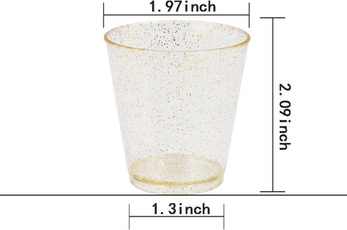 WELLIFE 200 PACK Plastic Gold Glitter Shot Cups, 2OZ Disposable Shot Glasses,Small Hard Plastic Tumblers,Gold Tasting Sampling Cups,Premium Mini Container Perfect for Whiskey, Perfect for Christmas