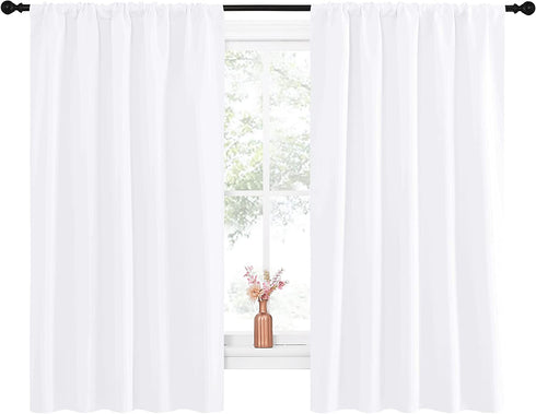 NICETOWN Bedroom Window Curtain Panels - Window Treatment Rod Pocket Drapes for Nursery (White, 2 Panels, 52" by 63")
